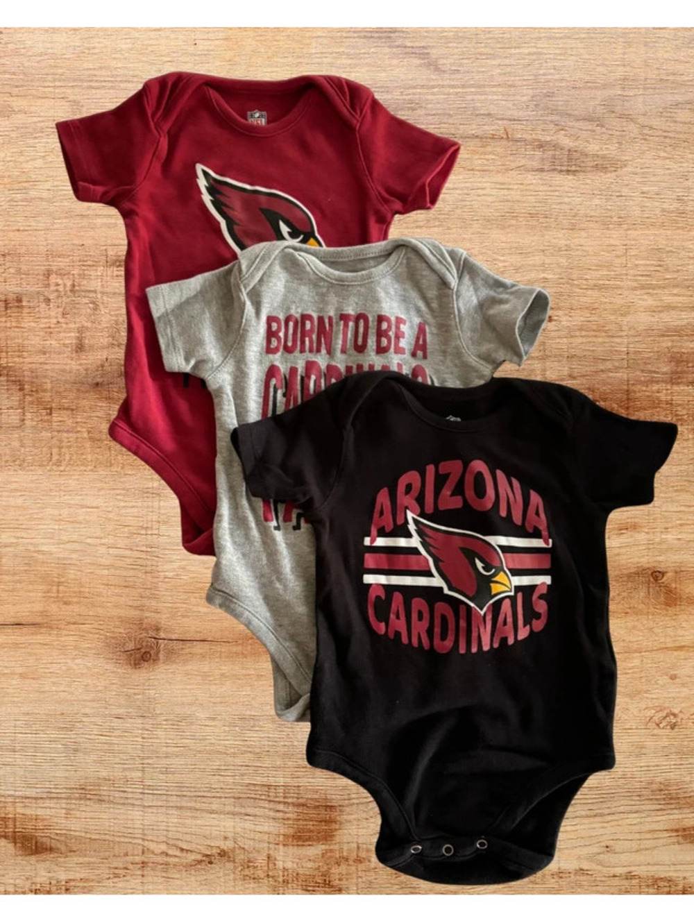 NFL Arizona Cardinals 3-Pack Bodysuits 6-9M Baby Boy Outfit Set